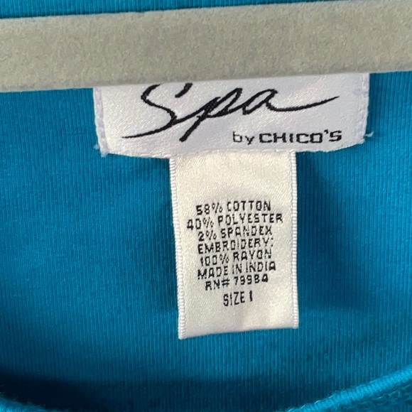 Chico's Blue 2 Piece Jacket & Sleeveless Tank Top with Artistic Design; M/8 - Picture 6 of 14